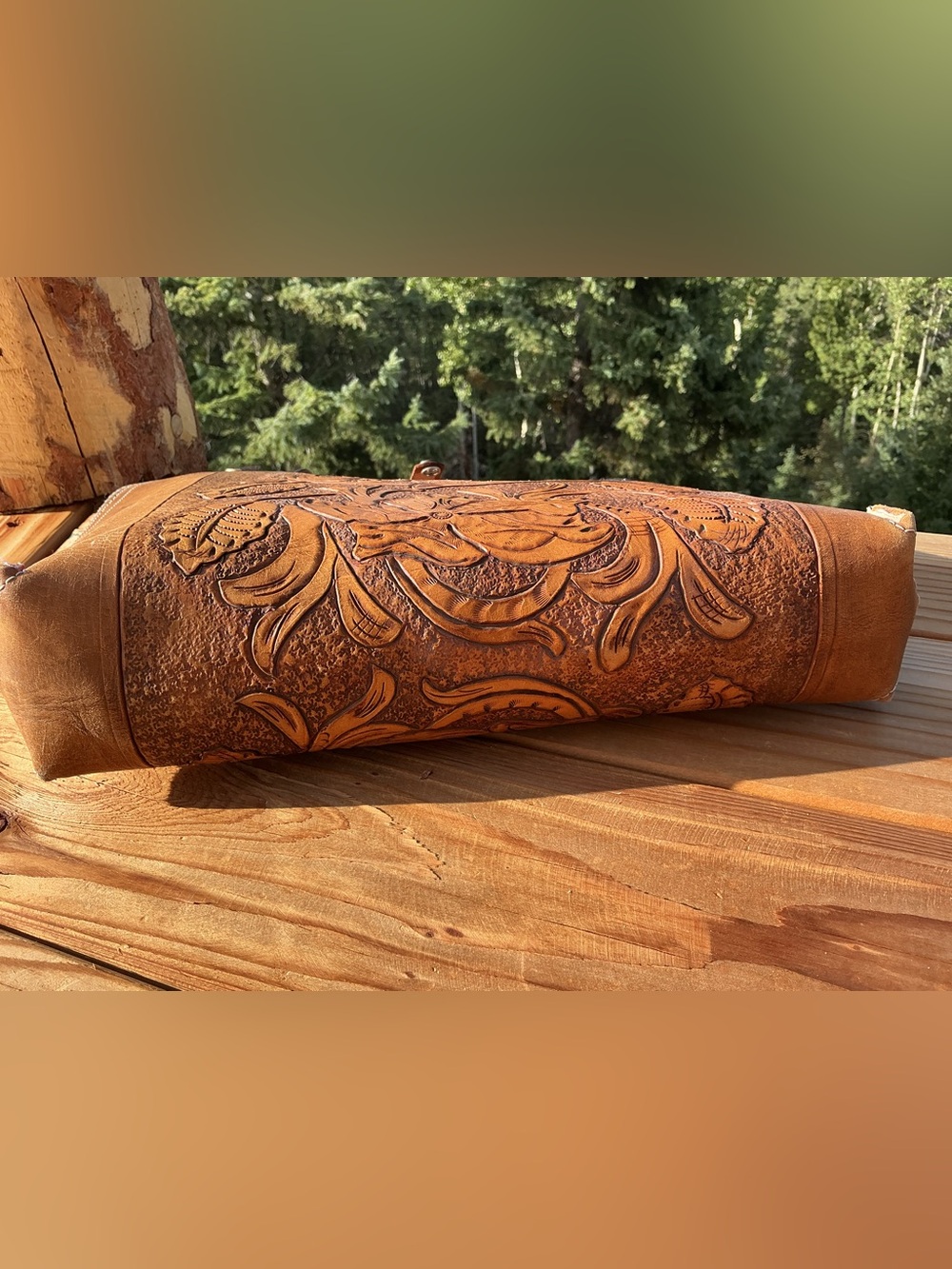 Tooled Leather Floral Tote Bag | Vintage Western Boho Shoulder Bag/ Double Sided - Picture 8 of 13